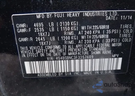2015 Subaru Outback 2.5I Limited from USA, damaged, VIN 4S4BSBNC3F3257609